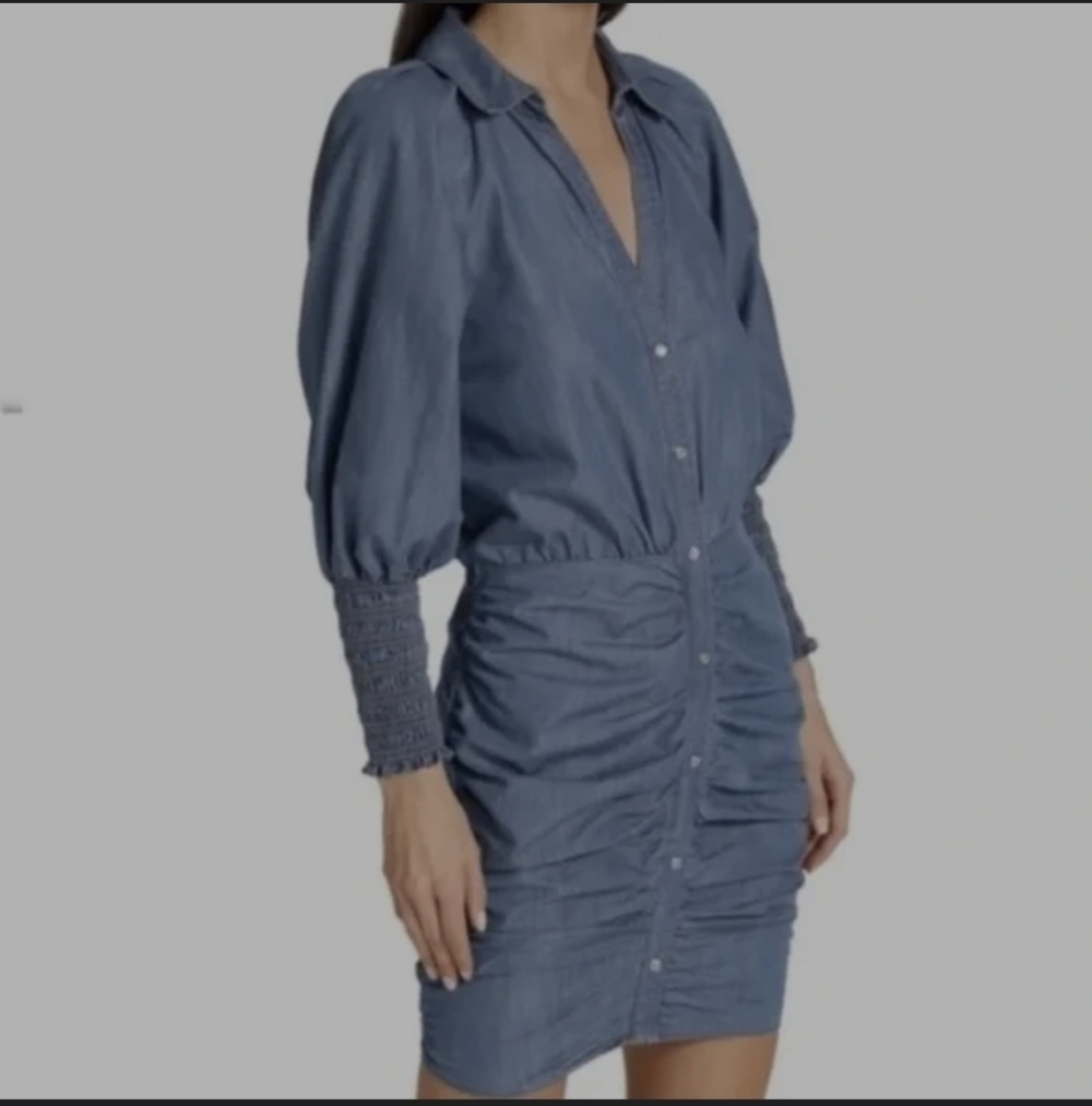 VERONICA BEARD JEANS PUFF SLEEVE RUCHED FRONT EUC DRESS SIZE 0